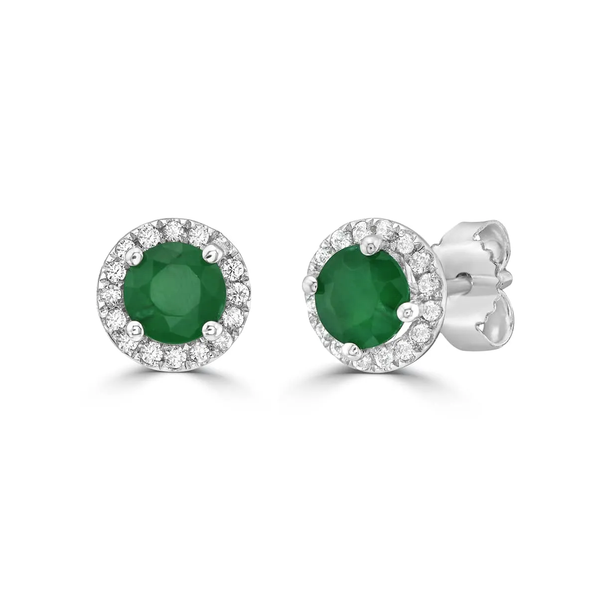 Emerald and Diamond Halo Martini Stud Earrings