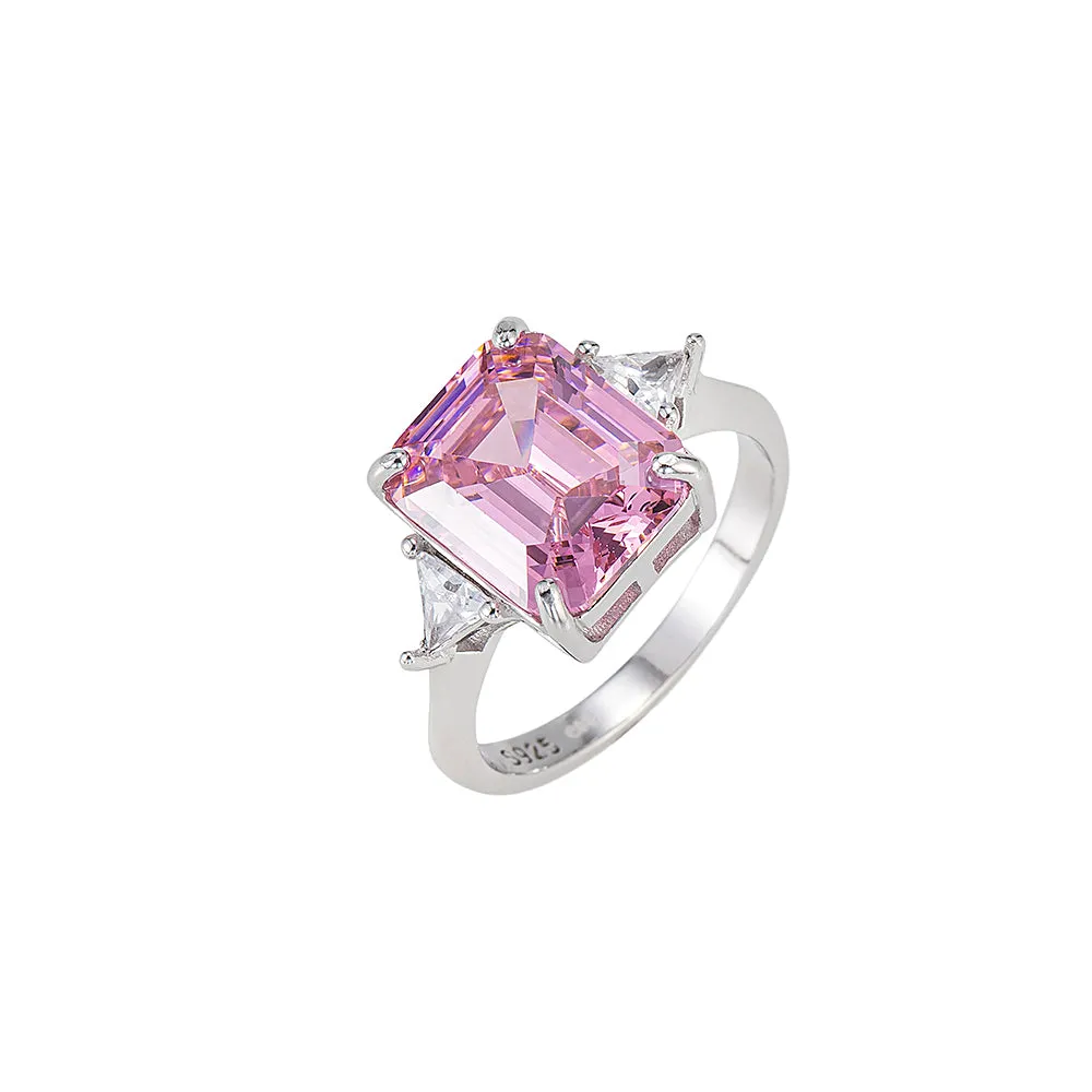 Emerald Cut Rose Quartz Ring