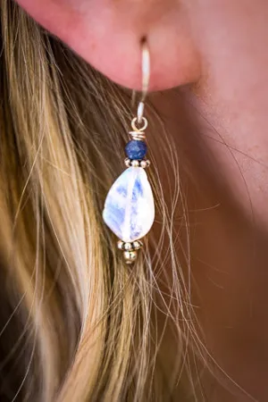 Em'z Blendz Rainbow Moonstone & Blue Sapphire Earrings | Handcrafted Sterling Silver