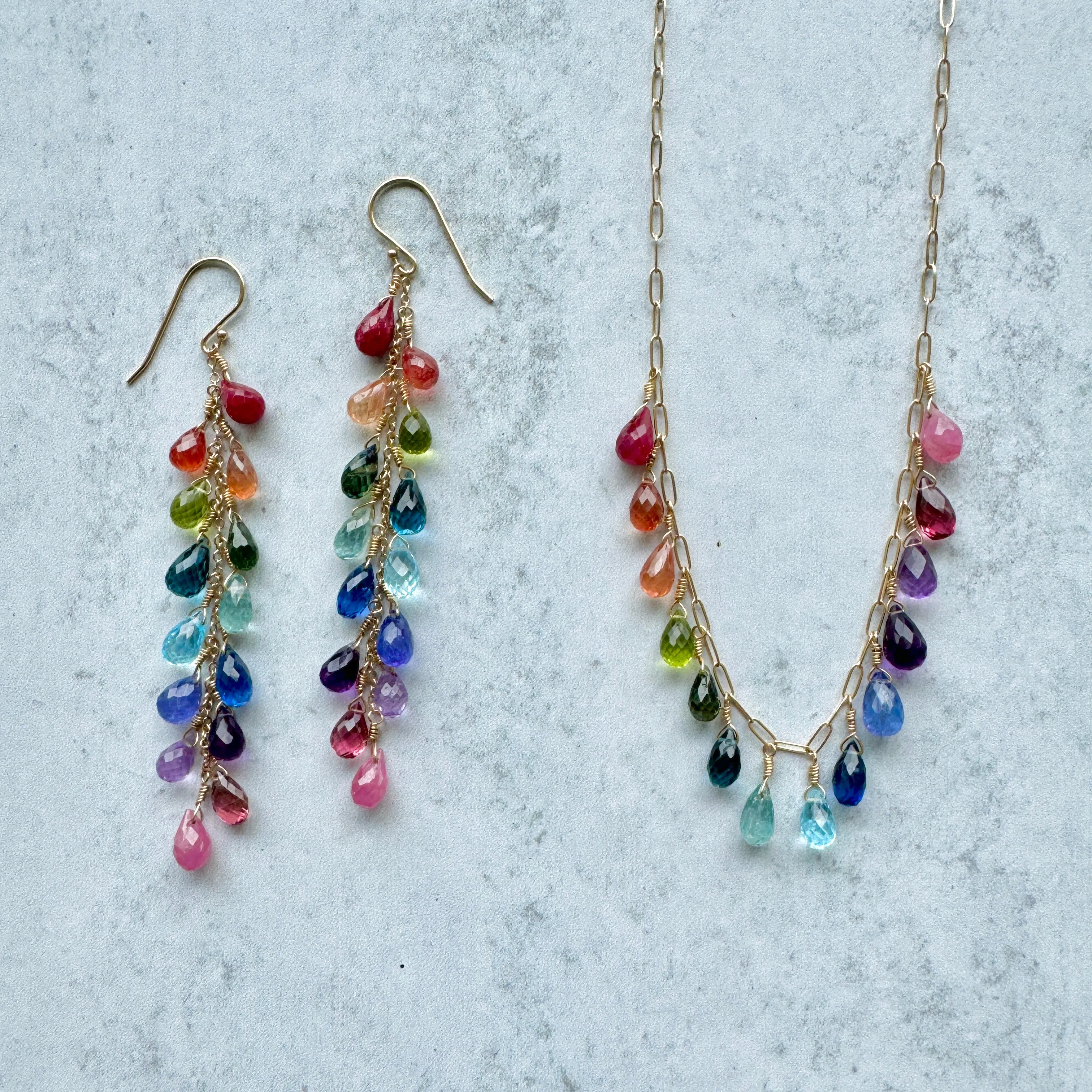 Extra Long Rainbow Gemstone Cascade Earrings