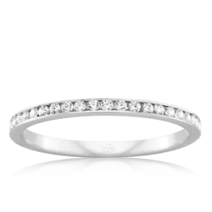 Extra small white gold wedding ring with channel set diamonds