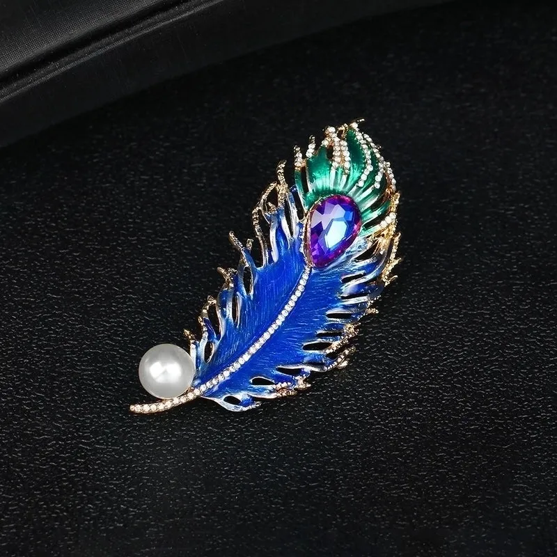 Fashion Feather Alloy Inlay Rhinestones Pearl Silica Gel Unisex Brooches