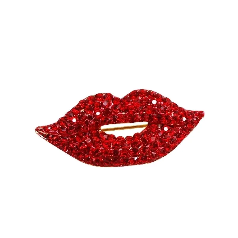 Fashion Pin Lips Alloy Enamel Gold Plated Rhinestones Unisex Brooches