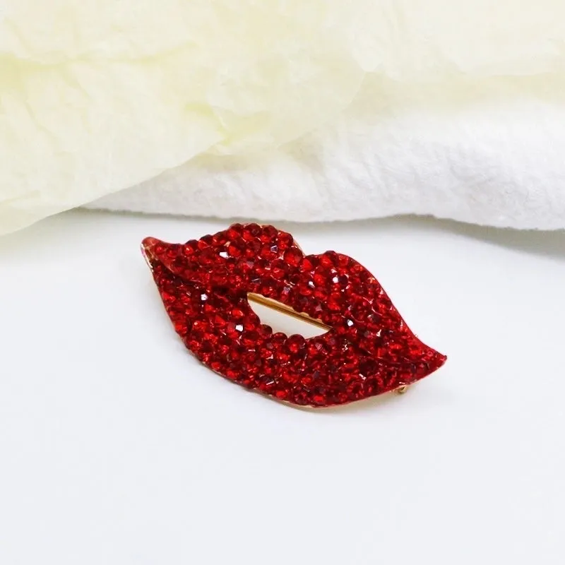 Fashion Pin Lips Alloy Enamel Gold Plated Rhinestones Unisex Brooches