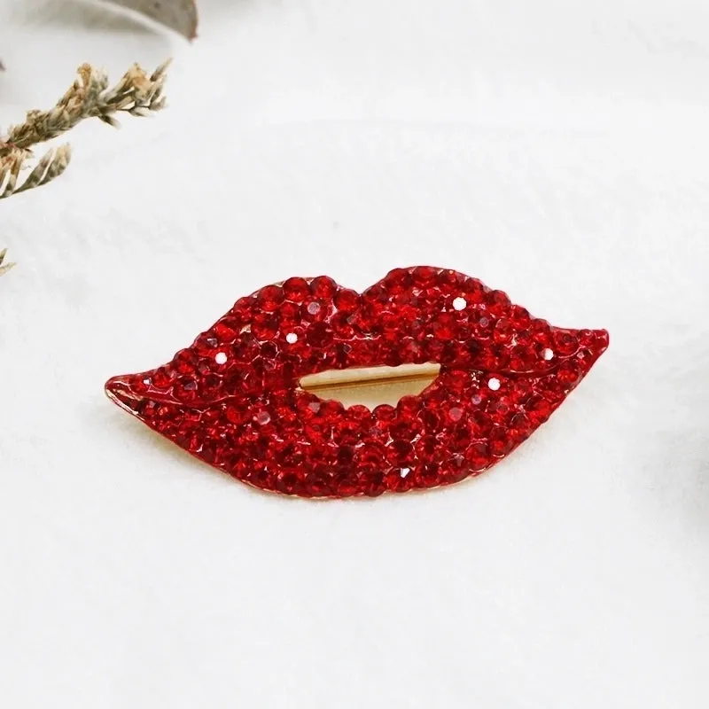 Fashion Pin Lips Alloy Enamel Gold Plated Rhinestones Unisex Brooches