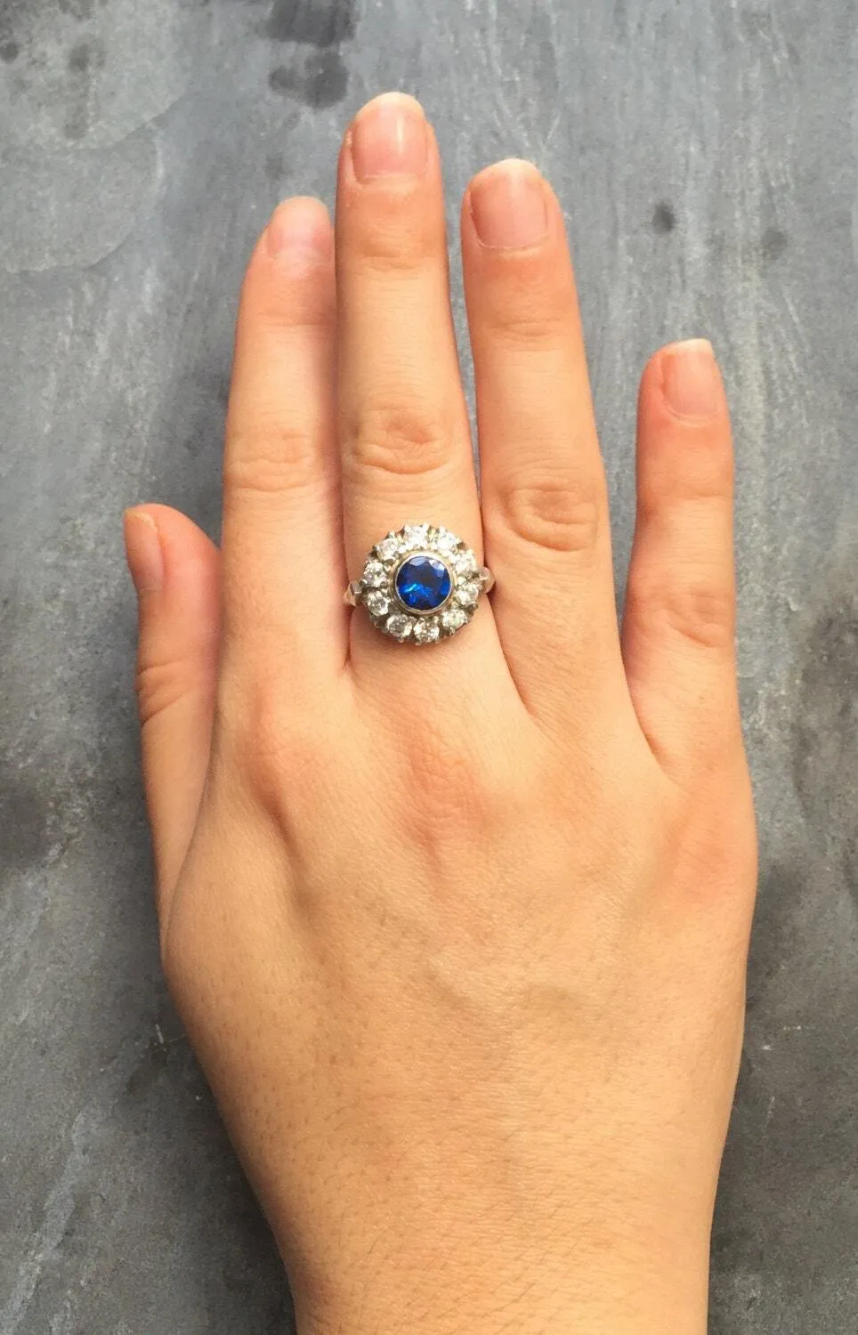 Flower Sapphire Ring - Blue Victorian Ring - Vintage Statement Ring