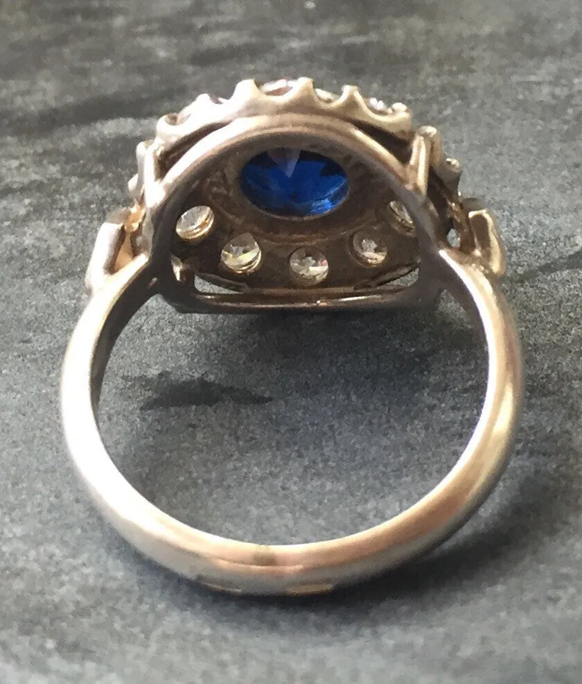 Flower Sapphire Ring - Blue Victorian Ring - Vintage Statement Ring