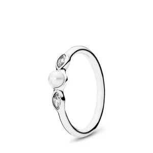 Freshwater cultured pearl silver ring with clear cubic zirconia