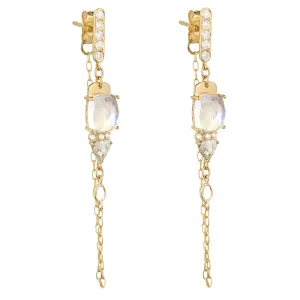 Front-to-Back Chain Earrings with Rosecut Moonstone Tablets