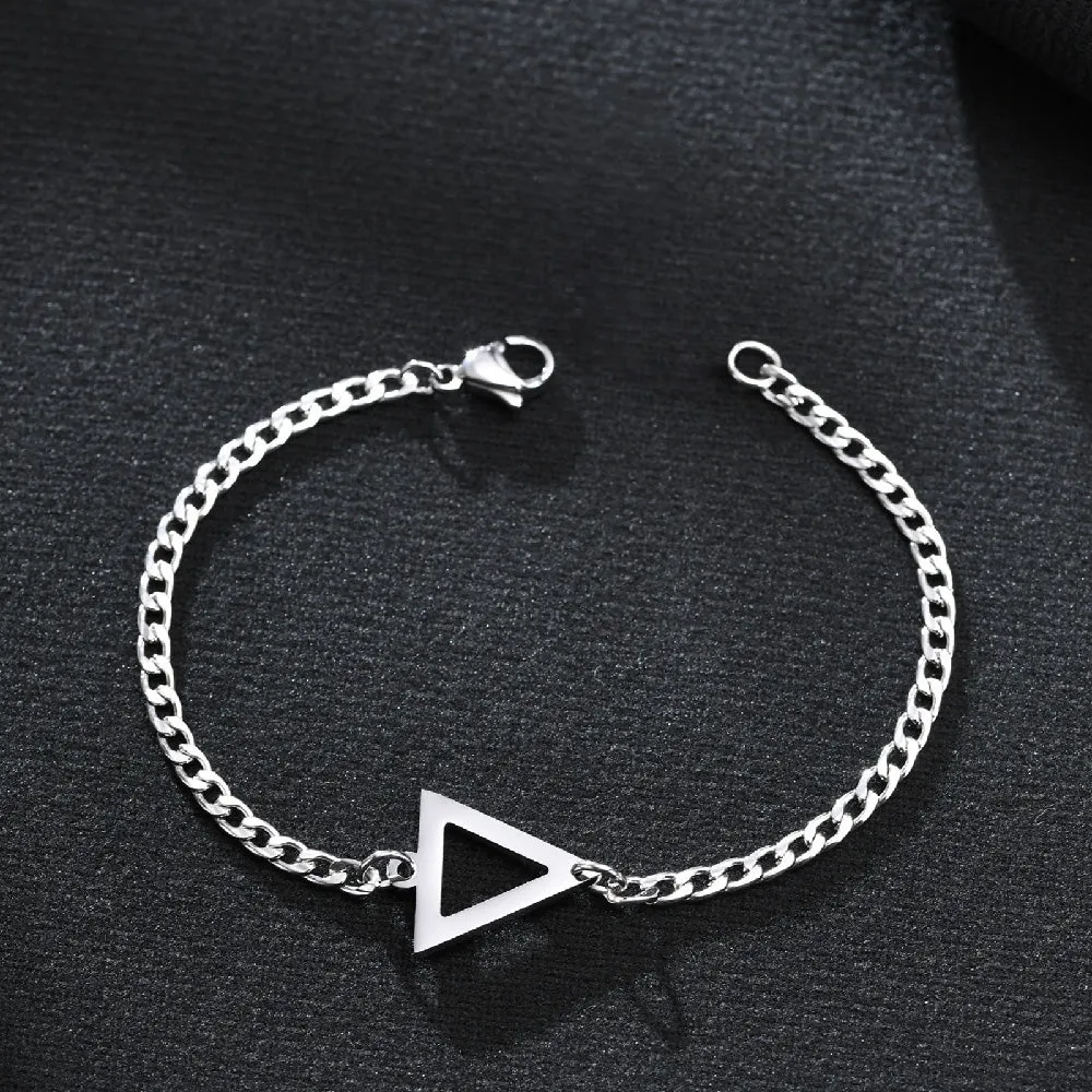 Geometric Men's Bracelet Triangle on Curb Chain Sterling Silver