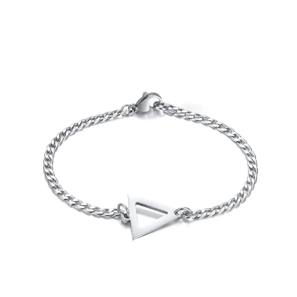 Geometric Men's Bracelet Triangle on Curb Chain Sterling Silver