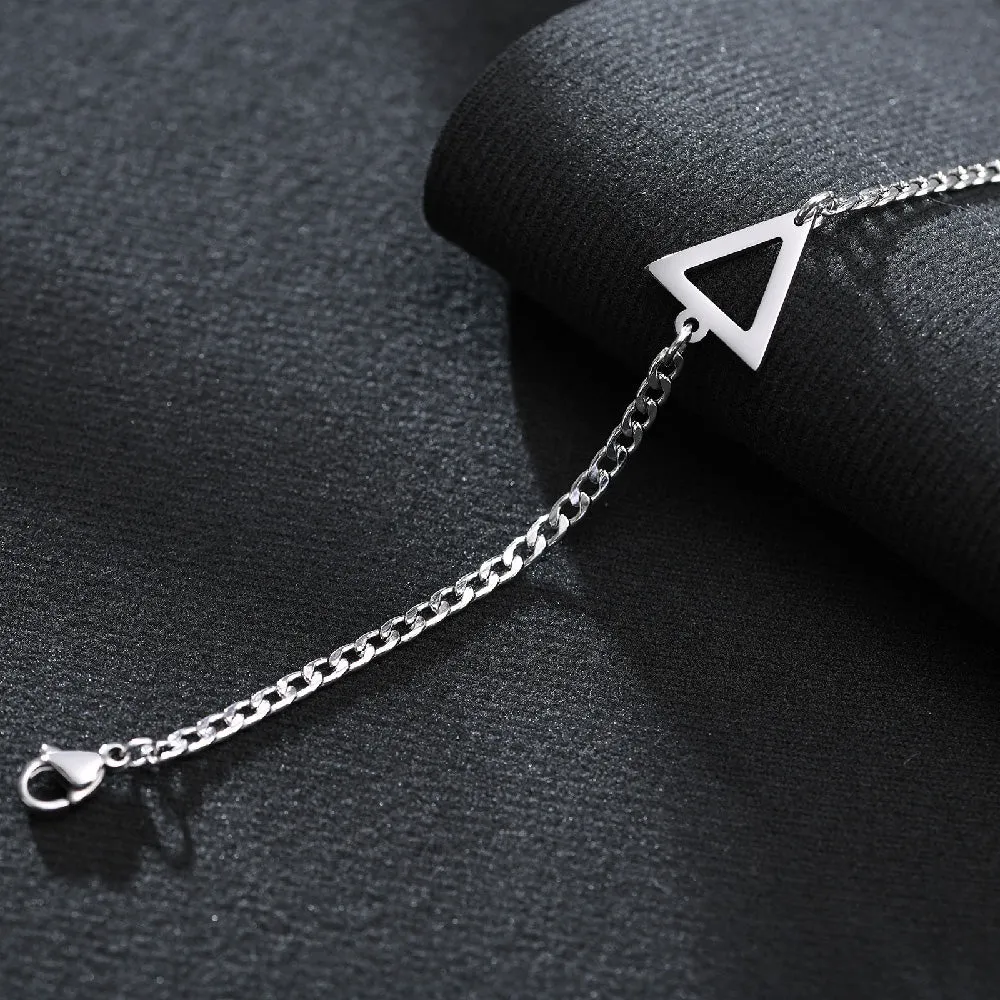 Geometric Men's Bracelet Triangle on Curb Chain Sterling Silver