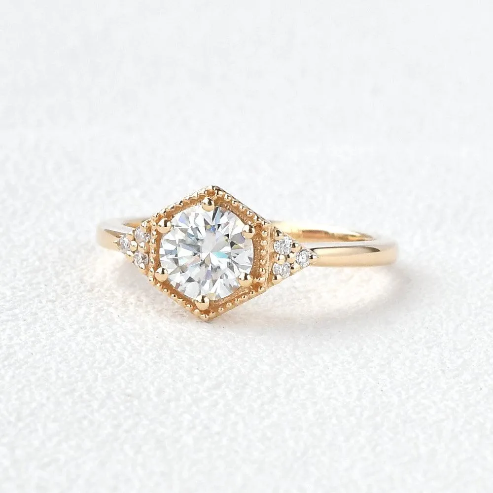 Geometric Moissanite Yellow Gold Ring