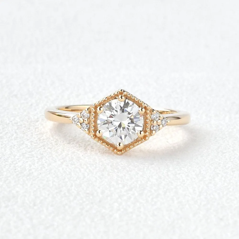 Geometric Moissanite Yellow Gold Ring