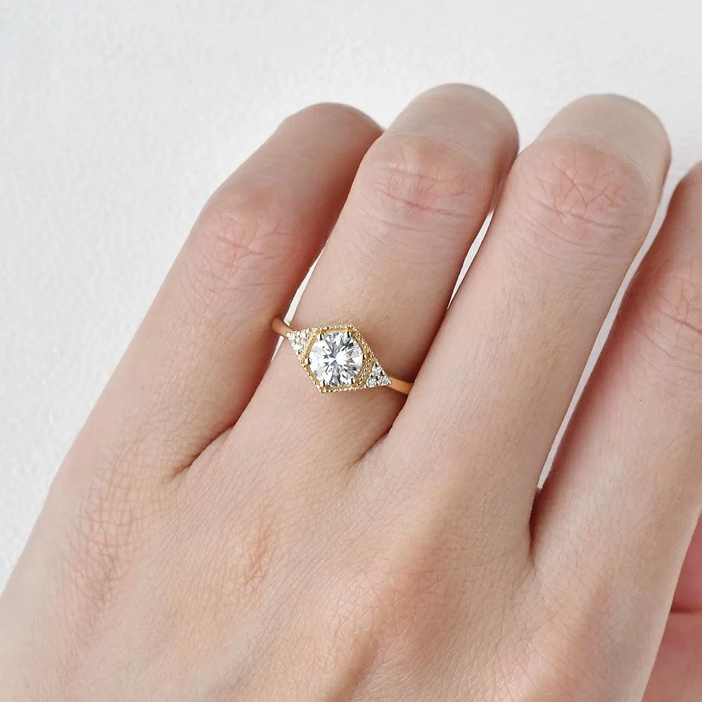 Geometric Moissanite Yellow Gold Ring