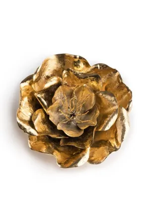 Gold Brass Large Peony Brooch