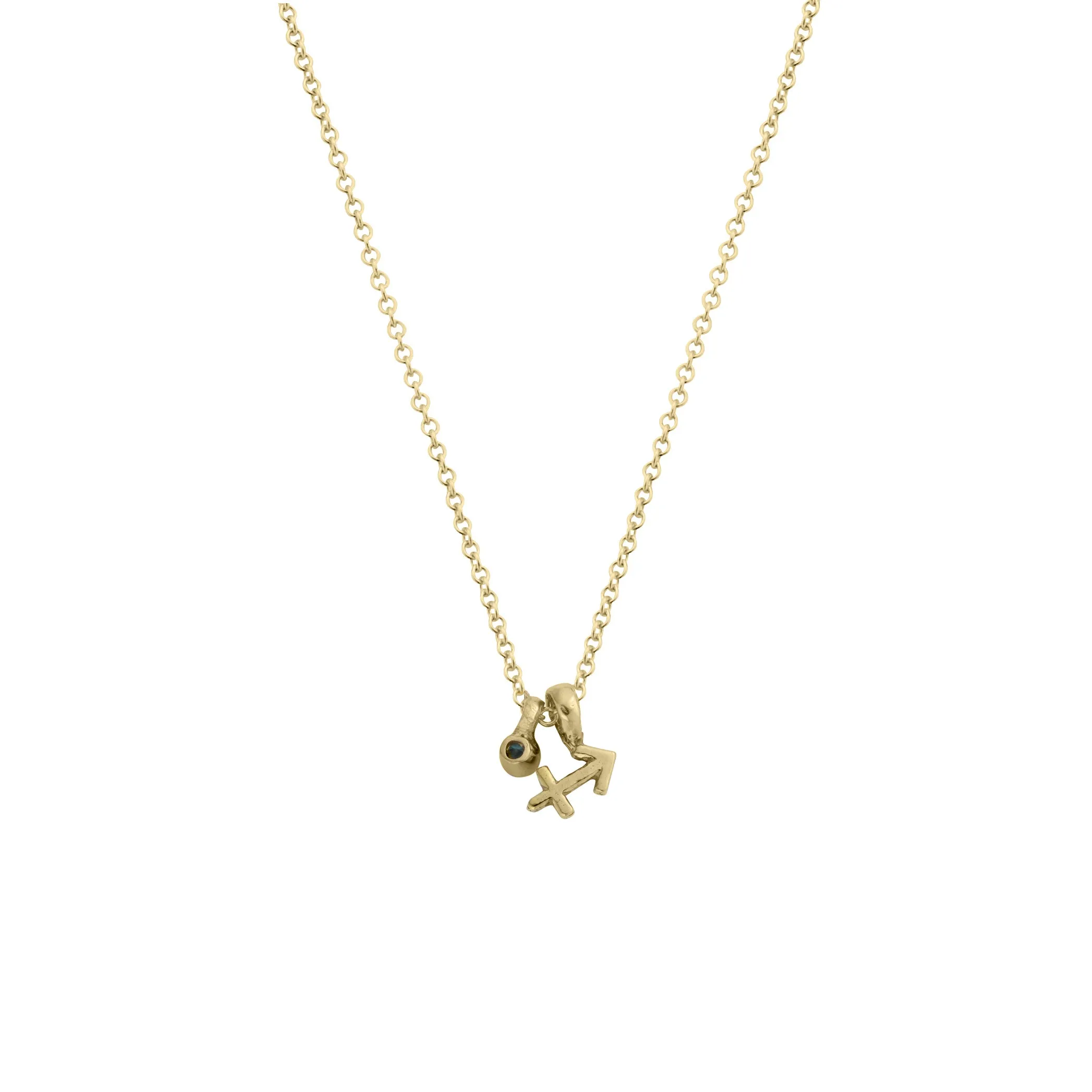 Gold Mini Sagittarius Horoscope & Blue Topaz Birthstone Necklace