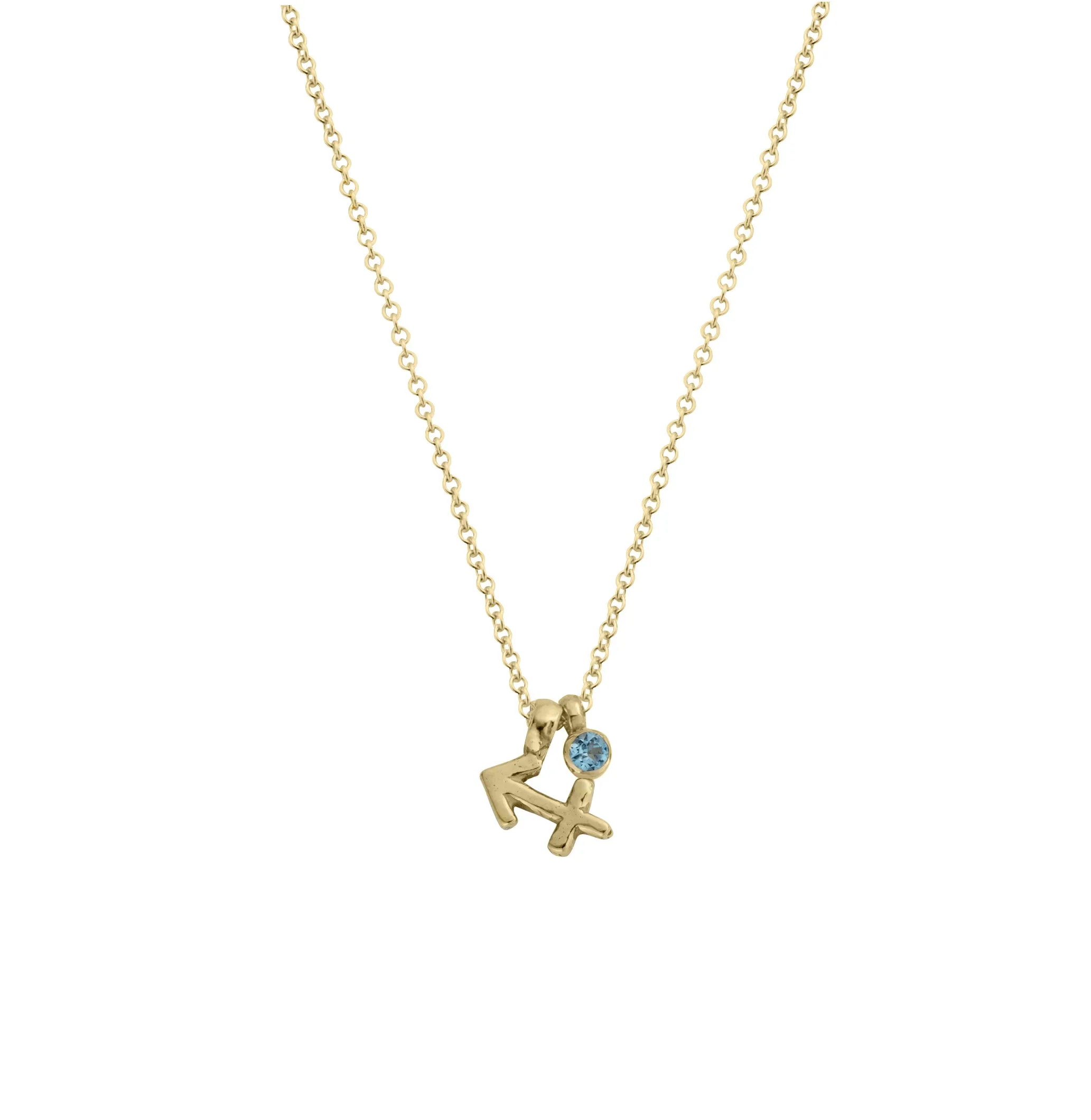 Gold Mini Sagittarius Horoscope & Blue Topaz Birthstone Necklace