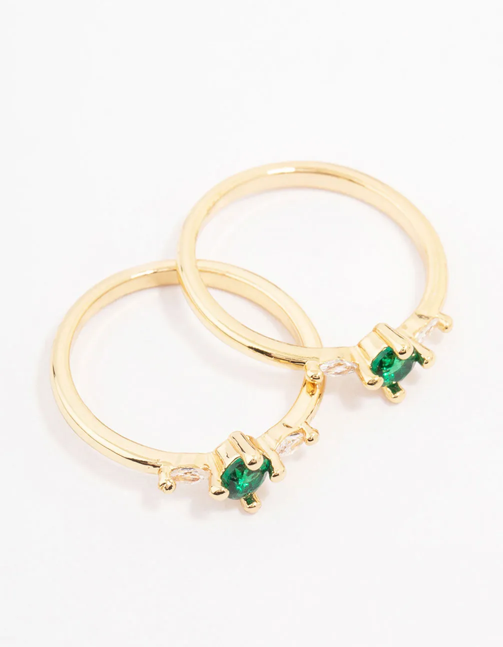 Gold Plated Dainty Trio Emerald Cubic Zirconia Ring Pack