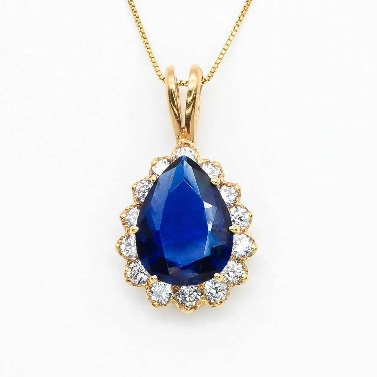 Gold Sapphire Pendant - Princess Di Teardrop Necklace - CZ Diamond Necklace