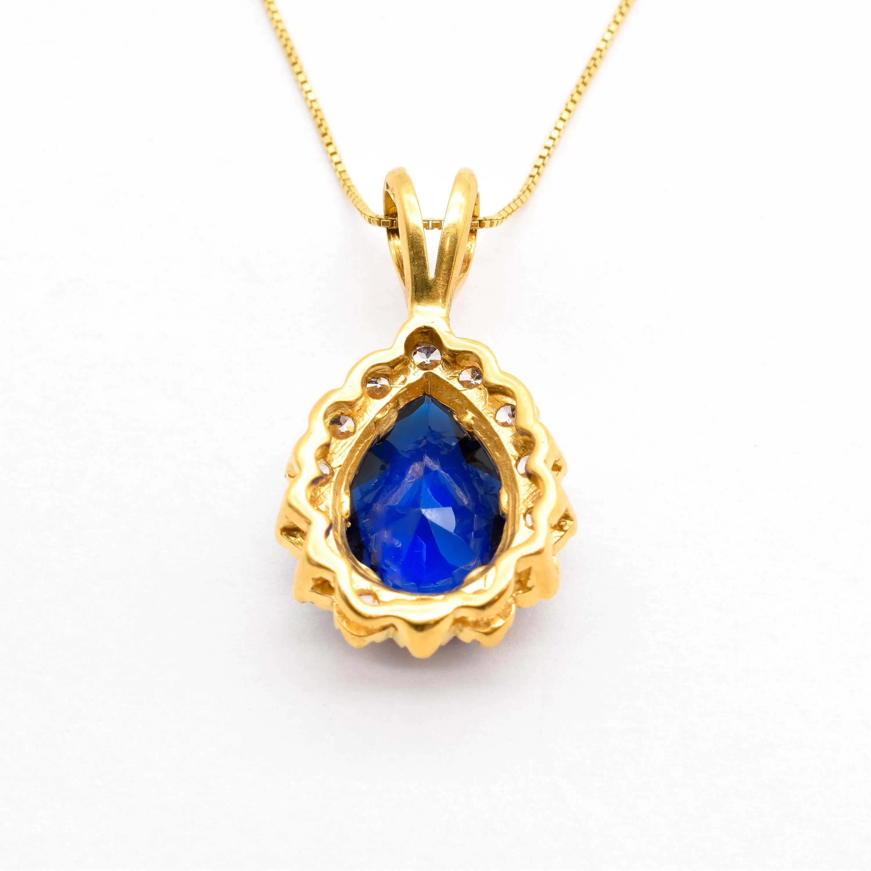 Gold Sapphire Pendant - Princess Di Teardrop Necklace - CZ Diamond Necklace