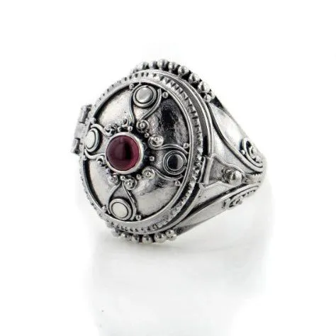 Gothic Oval Poison Ring Sterling Silver & Garnet Gemstone | Sizes 7-9