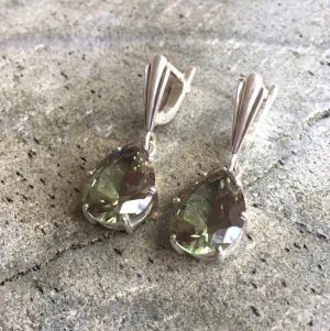 Green Diamond Earrings - Teardrop Dangling Earrings - Heavy Green Earrings