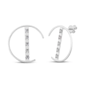 Half Circle Diamond Bar Stud Earrings