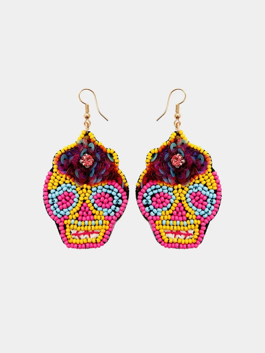 Handmade Beaded Skull Halloween Earrings MSE00154