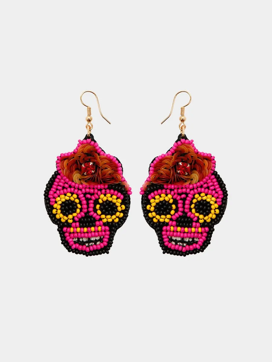 Handmade Beaded Skull Halloween Earrings MSE00154