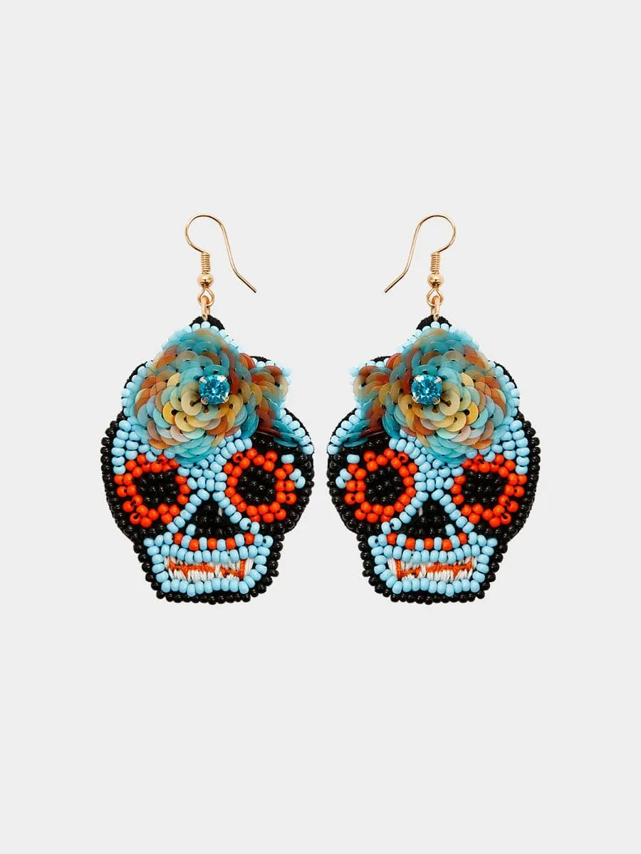 Handmade Beaded Skull Halloween Earrings MSE00154