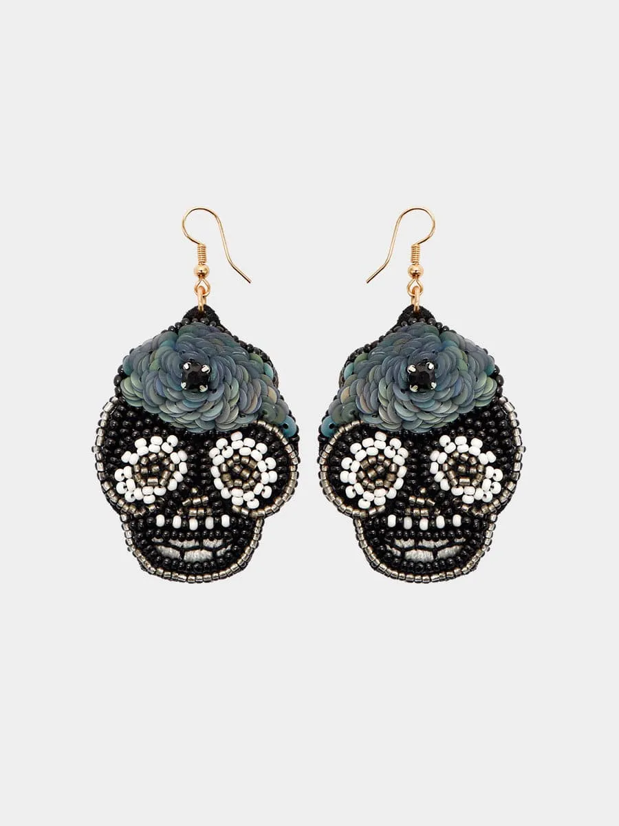 Handmade Beaded Skull Halloween Earrings MSE00154