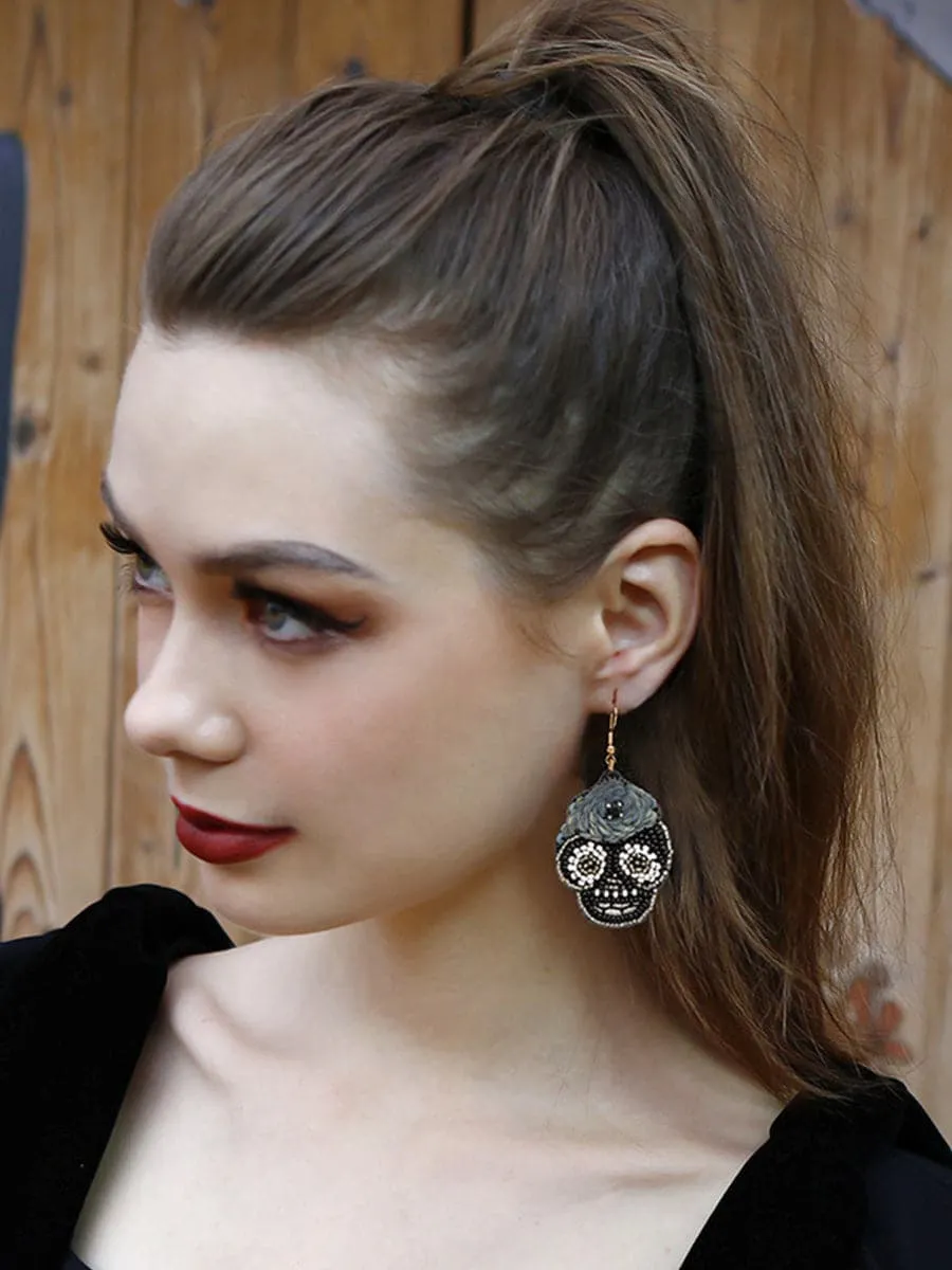 Handmade Beaded Skull Halloween Earrings MSE00154