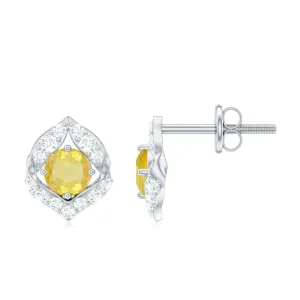 Lab Grown Yellow Sapphire Stud Earrings with Diamond