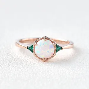 Lab Opal & Emerald Rose Gold Ring