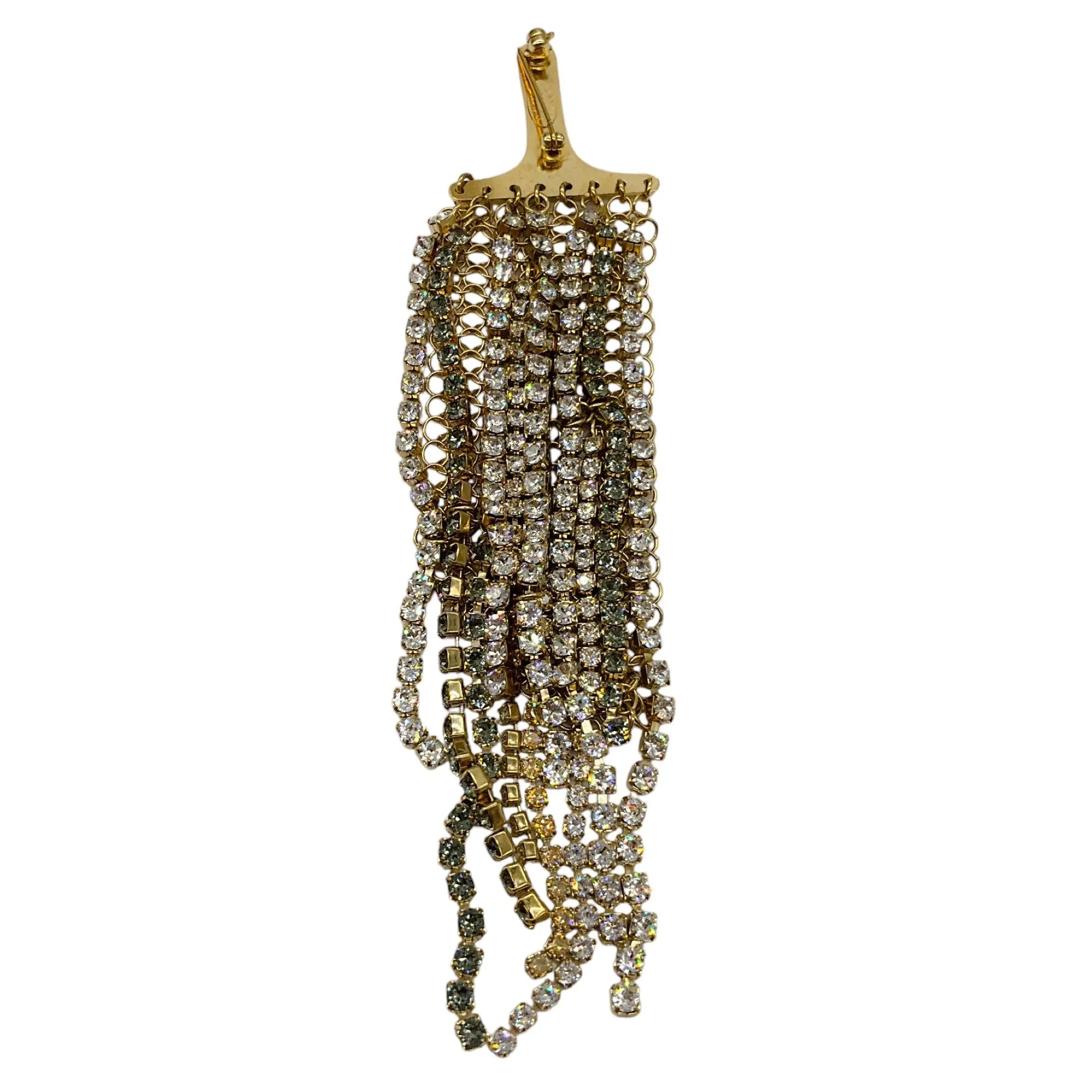 Lanvin Crystal Embellished Fringed Gold-tone Brooch