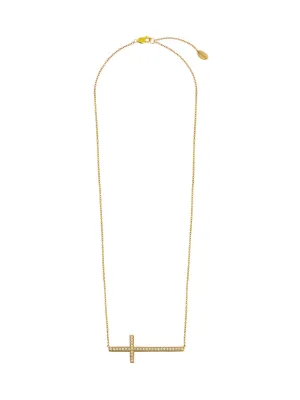 Large Gold & Diamond Side Cross Necklace