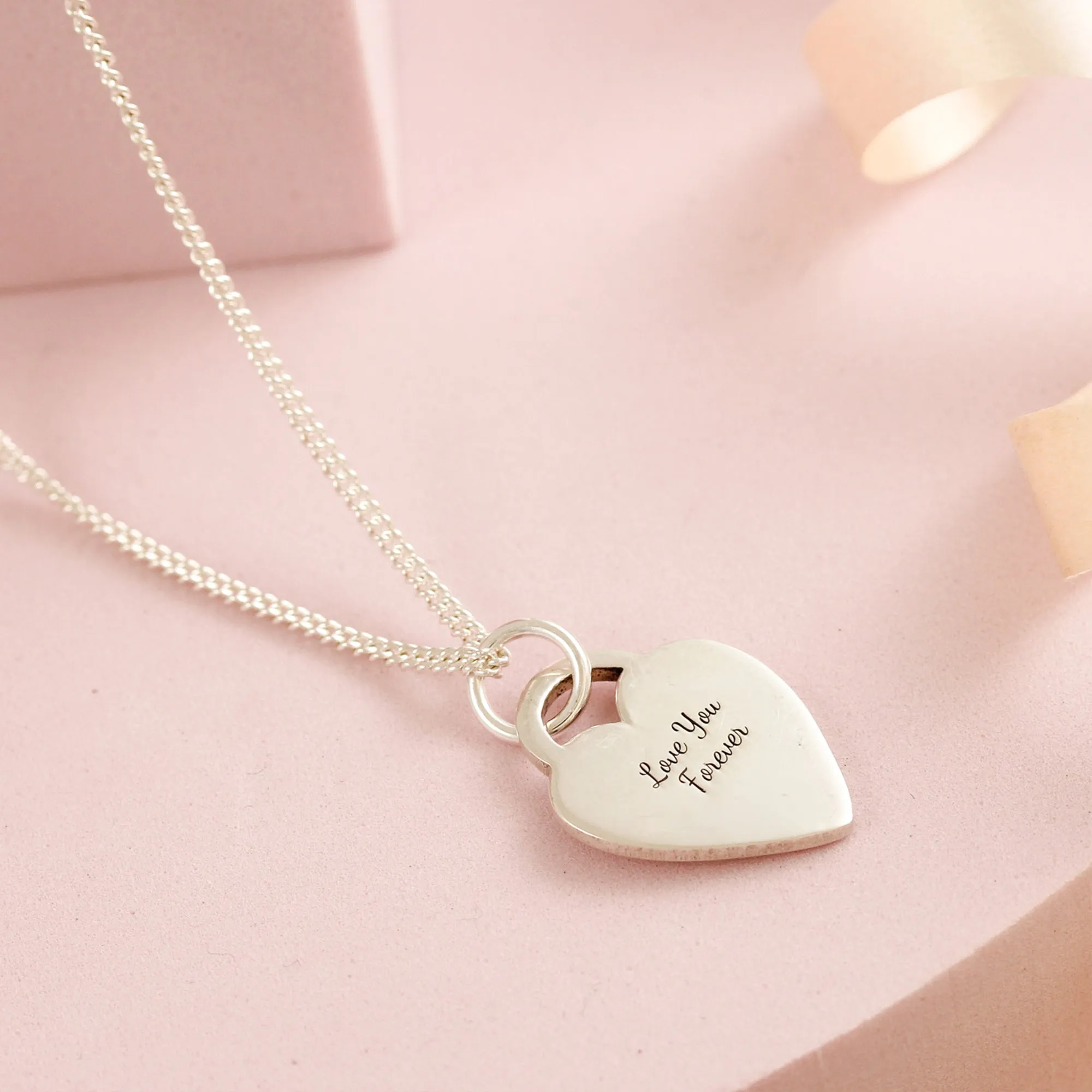 Large Heart Tag Personalised Name Silver Necklace