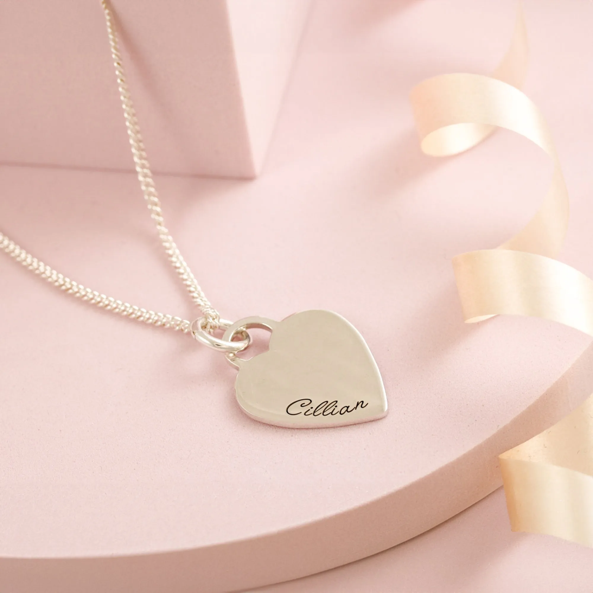 Large Heart Tag Personalised Name Silver Necklace