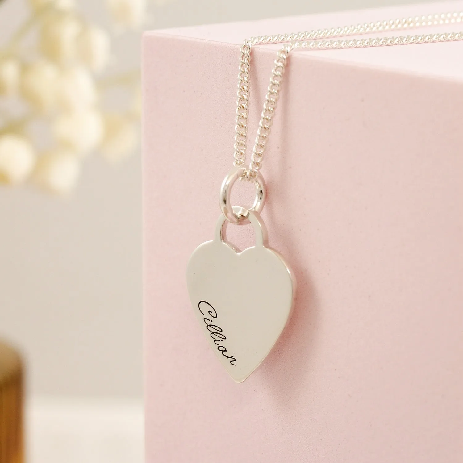 Large Heart Tag Personalised Name Silver Necklace