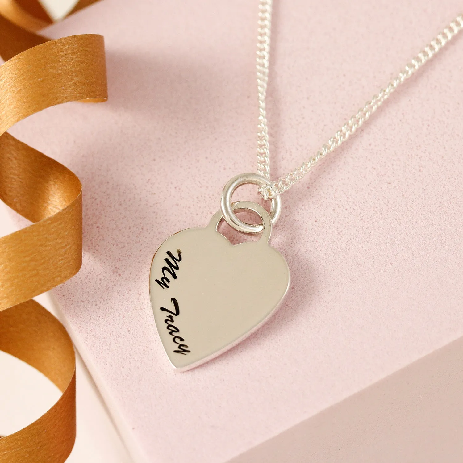 Large Heart Tag Personalised Name Silver Necklace