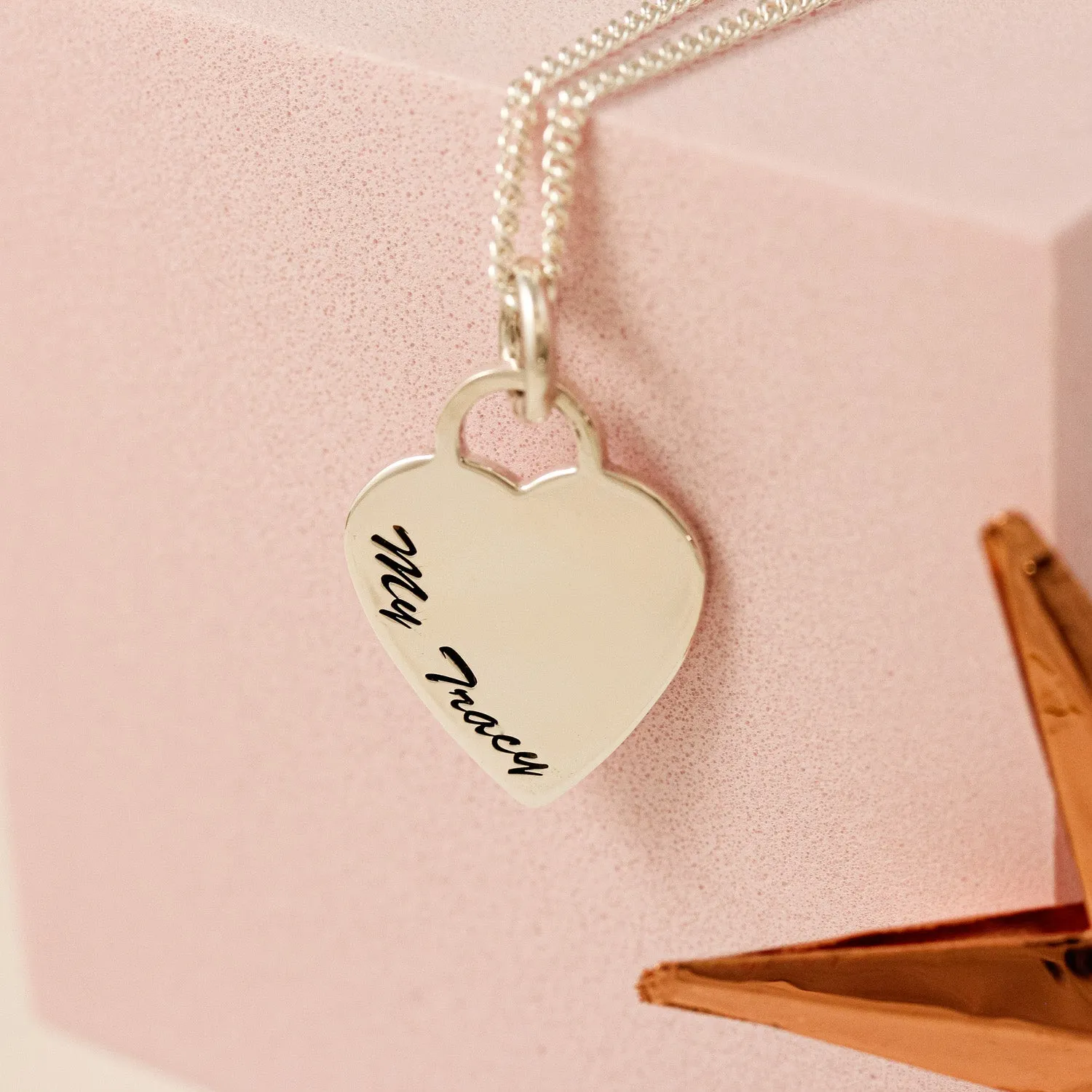 Large Heart Tag Personalised Name Silver Necklace