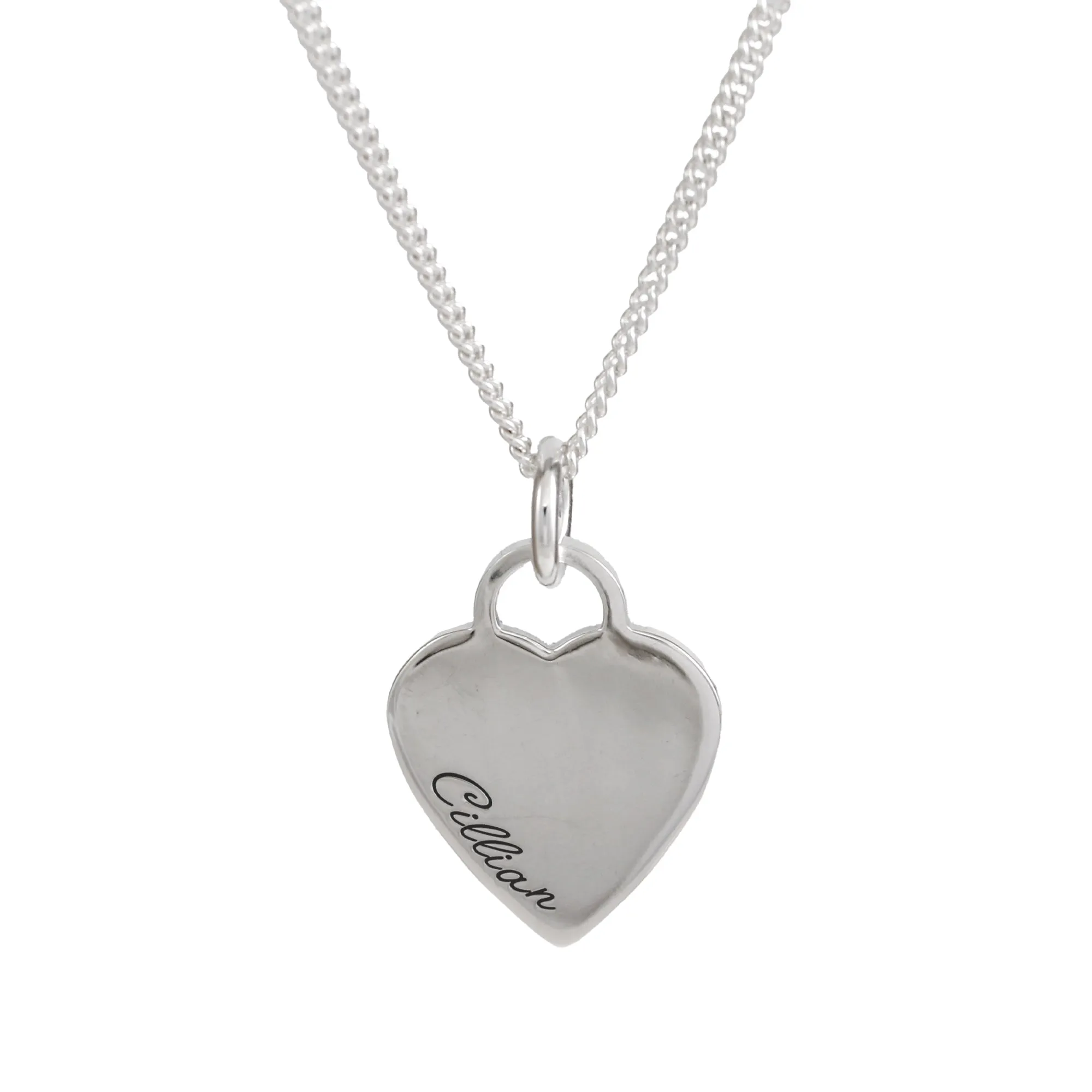 Large Heart Tag Personalised Name Silver Necklace