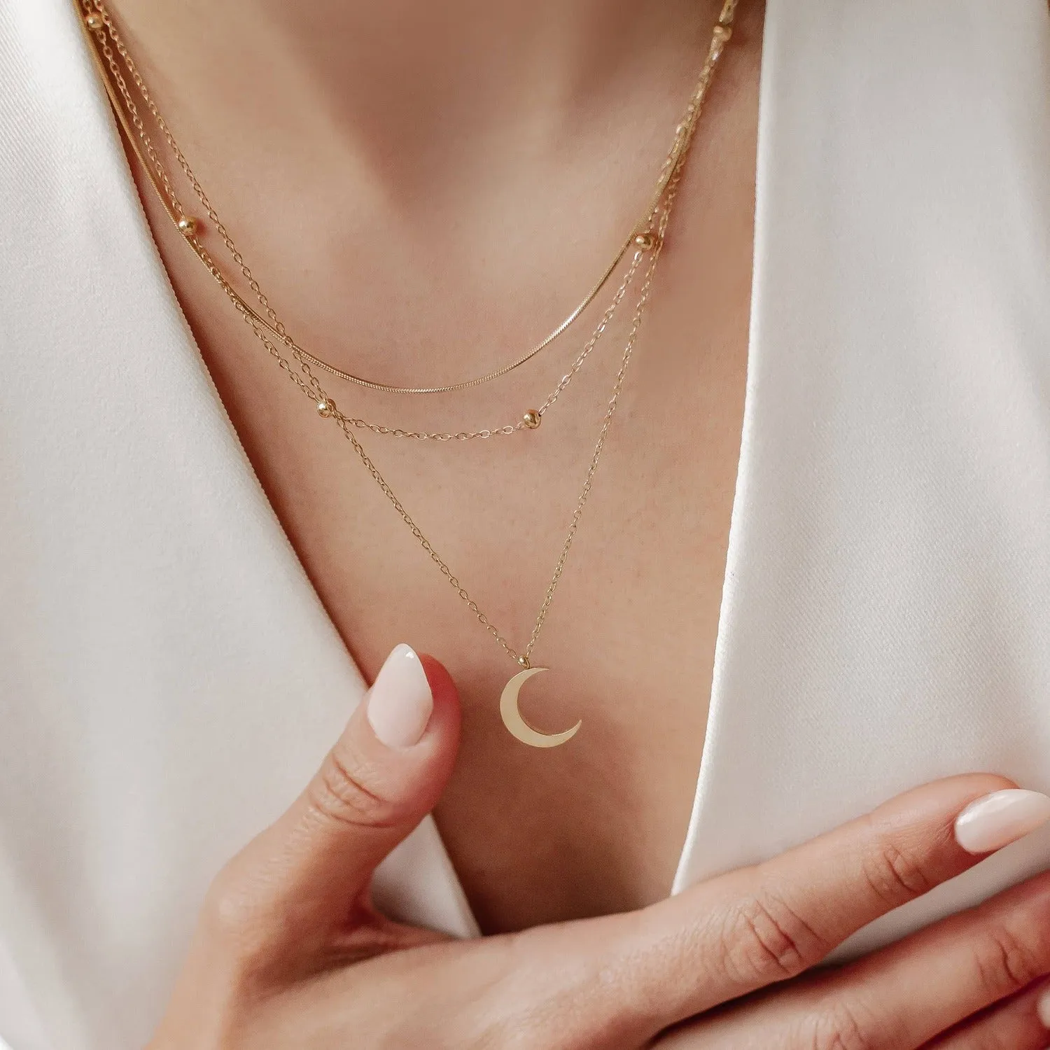 Layered Moon Necklace Set