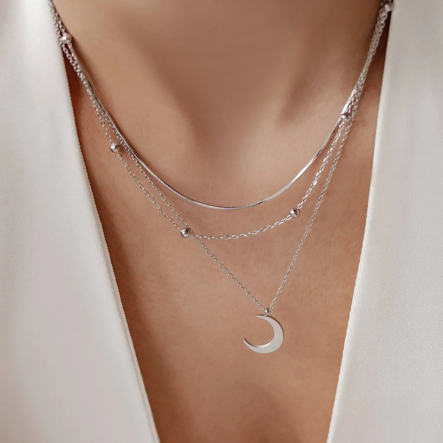 Layered Moon Necklace Set