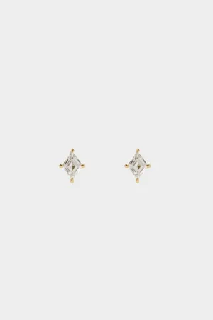 Lozenge Diamond Studs In Prongs, Yellow Gold