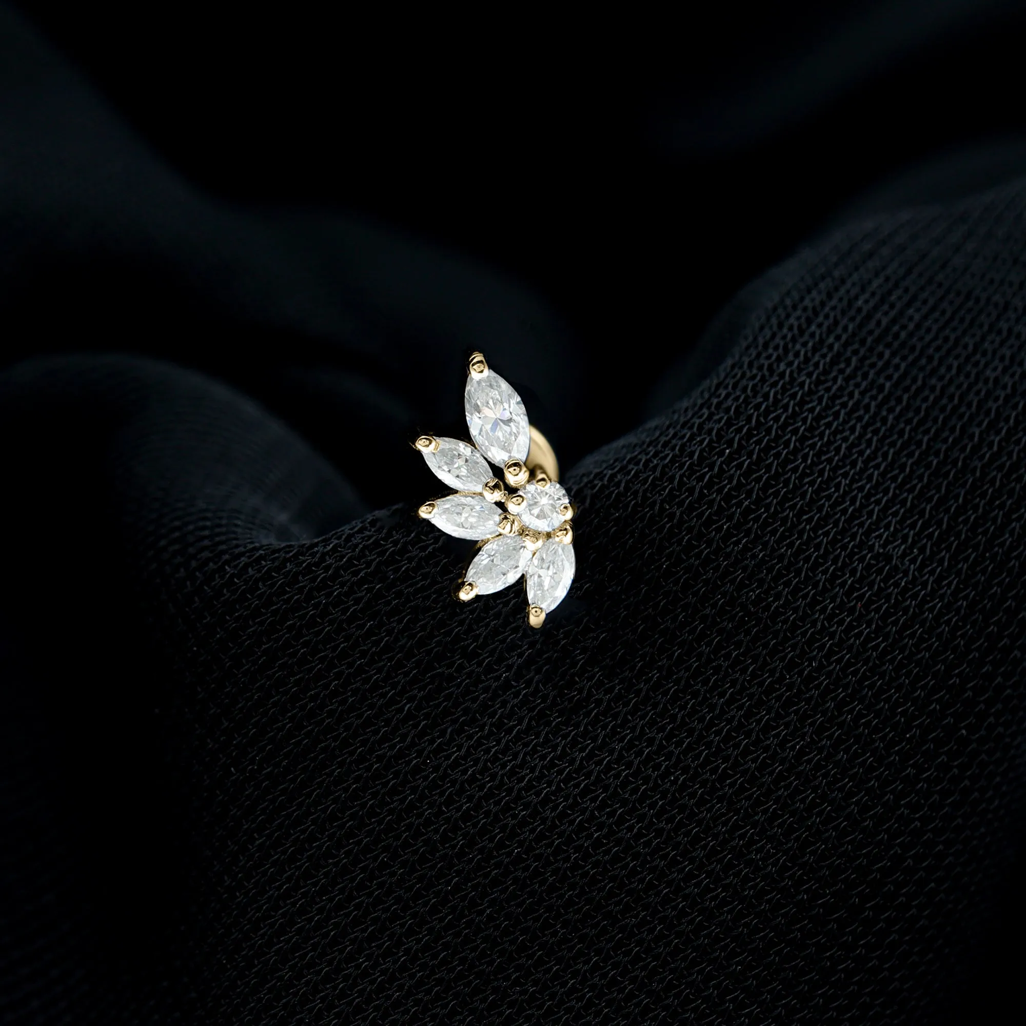 Marquise Diamond Leaf Cluster Earring for Cartilage Piercing