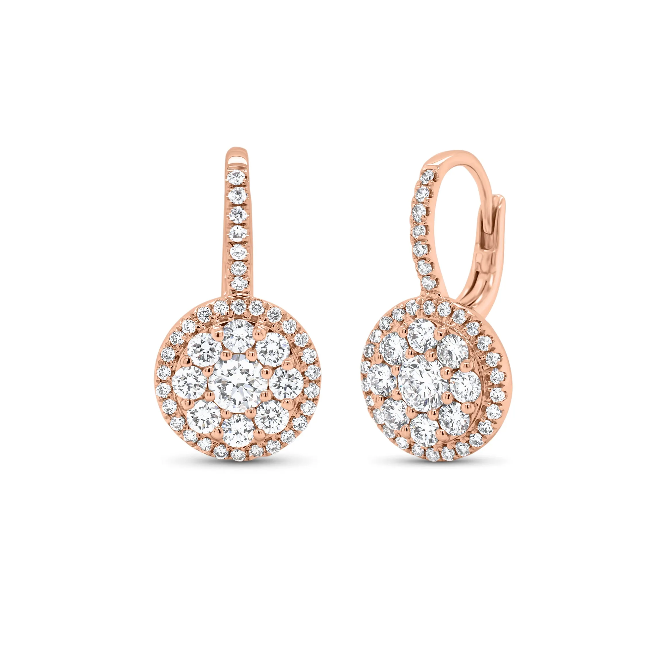 Medium Diamond Round Cluster Lever-Back Earrings