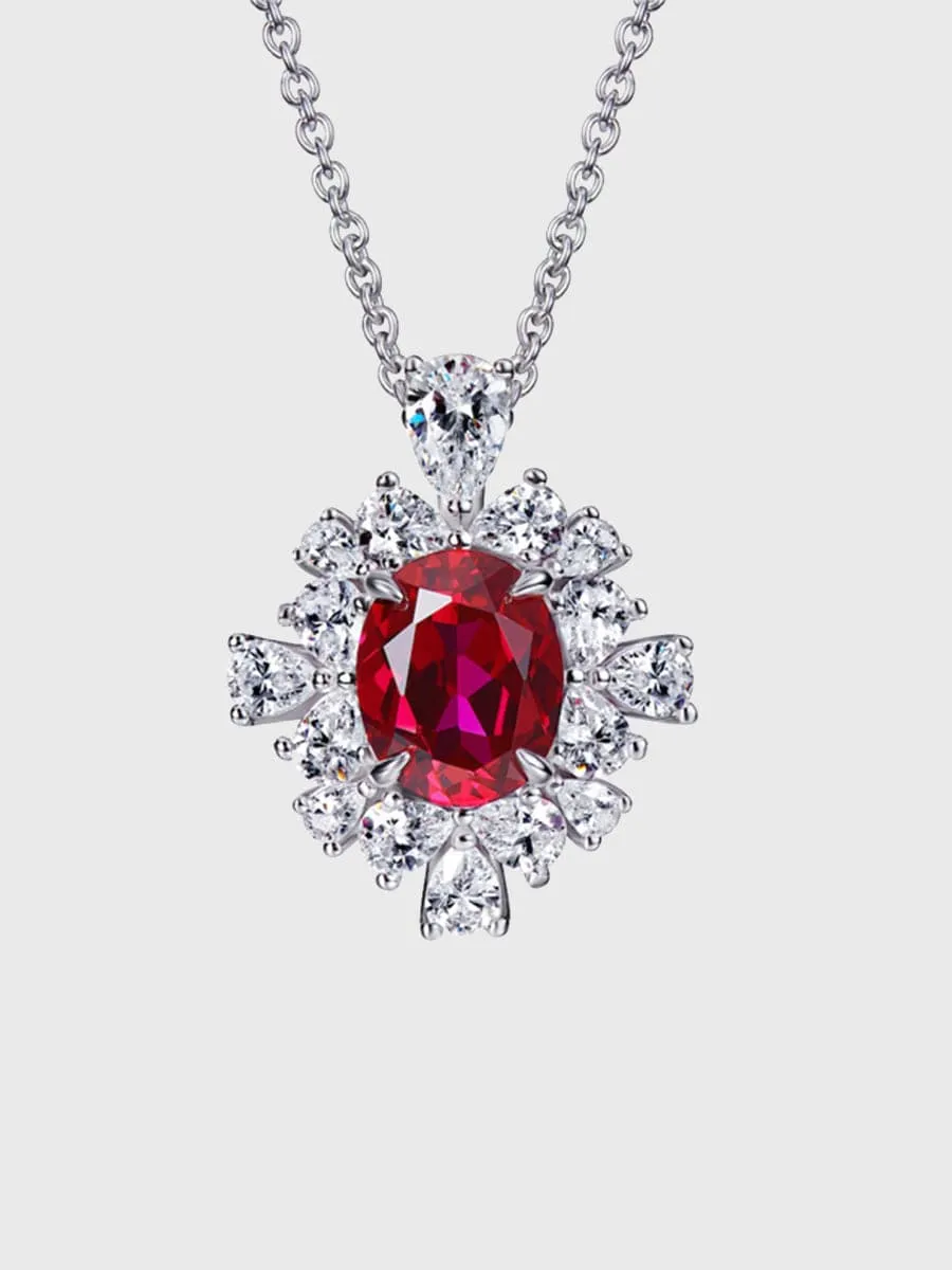 Missord Halo Pear Cut Ruby S925 Silver Pendant Necklace MRL1014