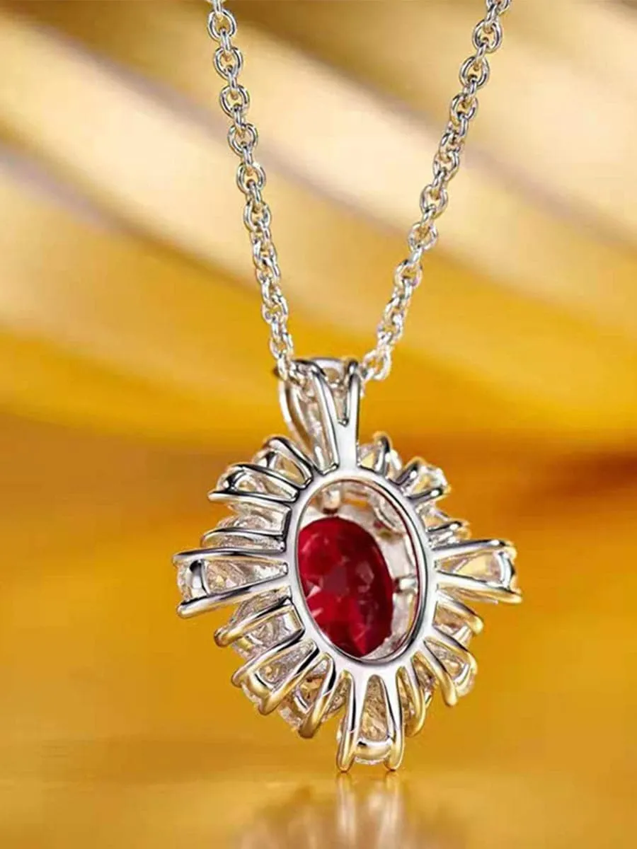 Missord Halo Pear Cut Ruby S925 Silver Pendant Necklace MRL1014